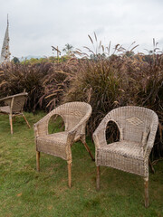 Group of the rattan chairs for relaxing.