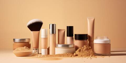 Fototapeta na wymiar Cosmetic products on a beige background.
