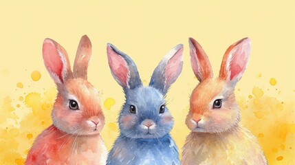 Obraz premium Cute rabbit in pastel colors illustration. Watercolor style background. 