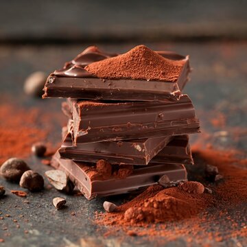 Delicious dark chocolate with cocoa porwder