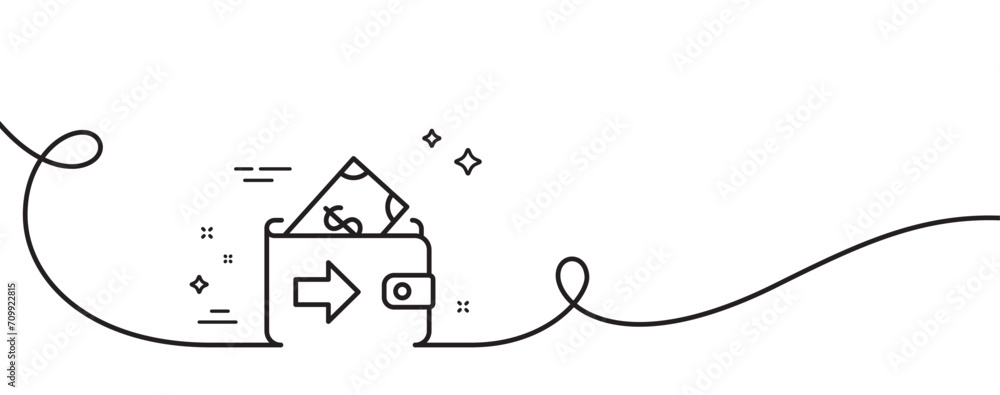 Poster wallet line icon. continuous one line with curl. money payment sign. dollar finance symbol. wallet s