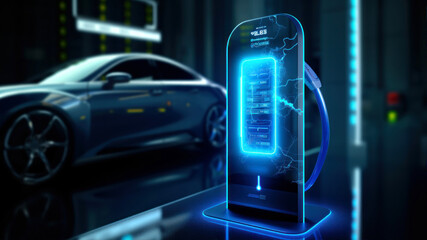 Smartphone with hologram display and car in background