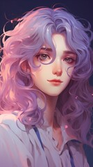 Obraz premium A girl with purple hair and a white shirt