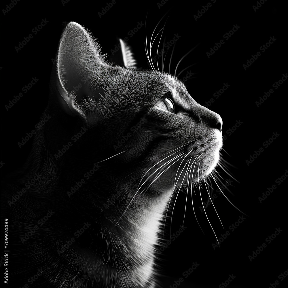 Wall mural black and white cat portrait | rim lighting | gorgeous photograph | tabby cat | minimalist photograp