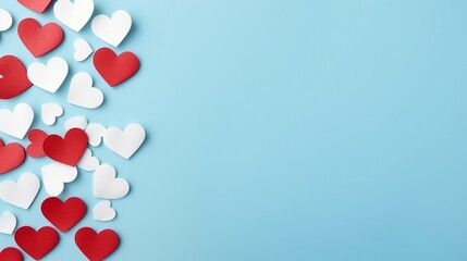 Romantic Valentine's Day Background with Red and White Hearts on Pastel Blue