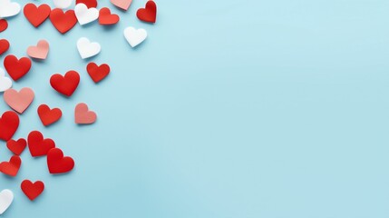 Romantic Valentine's Day Background with Red and White Hearts on Pastel Blue