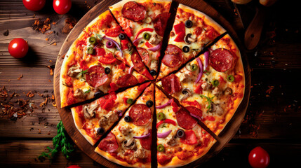 pizza with salami and tomato - 709924669
