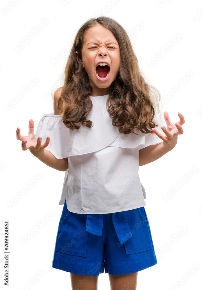 Wall mural brunette hispanic girl crazy and mad shouting and yelling with aggressive expression and arms raised