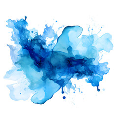 Blue watercolor. big spot. Bright blue paint stains on a white background. blue design on white background.