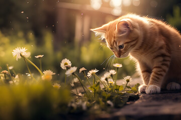 cute red kitten in the sun, red kitten, beautiful kitten