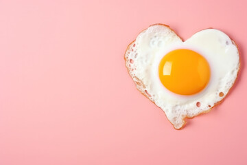 heart shaped fried egg on a pink background, Valentine's day breakfast 