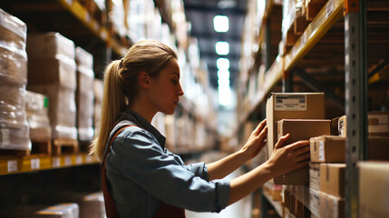 Female warehouse worker checking stock in a warehouse. 
