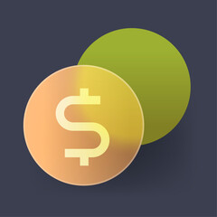 Glass coin transparent abstract icon. Vector money symbol glassmorphism style illustration
