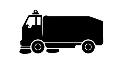 Car for Cleaning Roads with Round Brushes, black isolated silhouette