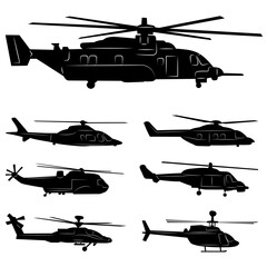 set of helicopter silhouettes on white background vector