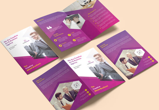 Bifold Brochure Layout with Purple and Pink Gradient Accents
