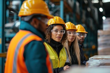 Diverse warehouse workers having a meeting