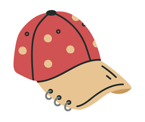 Baseball cap. Sport headwear, modern textile headwear, fashion accessories hand drawn flat vector illustration. Cotton baseball cap