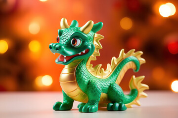 Green dragon toy close up, symbol of a Chinese year 