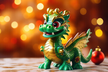 Naklejka premium Green dragon toy close up, symbol of a Chinese year 