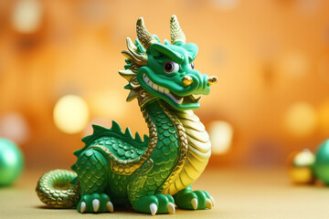 Obraz premium Green dragon toy close up, symbol of a Chinese year 