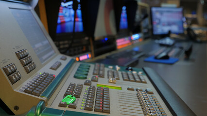 Audio mixing console in a TV studio