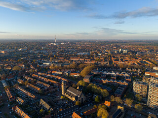 Hilversum city with residential houses from above, Aerial