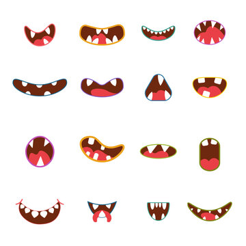 Animal facial expressions and emotions. Monster mouth icon. Vector illustration.