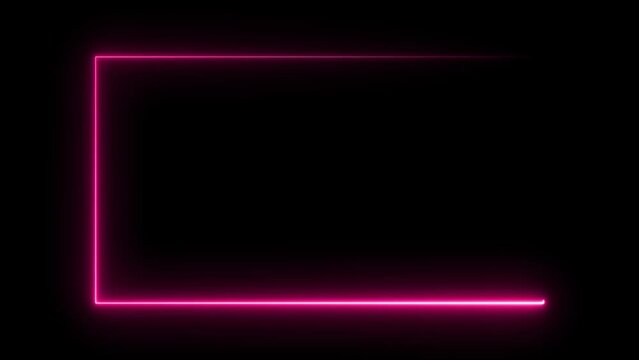 Abstract neon light rectangle border frame icon animation and seamless loop line 