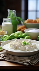 Fototapeta premium On the table milk porridge cottage cheese UHD wallpaper