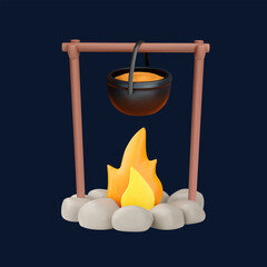 Bonfire, volumetric 3d vector illustration isolated on black background