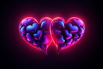 Neon hearts on a dark background