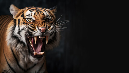 Angry tiger roaring ready to attack isolated on gray background