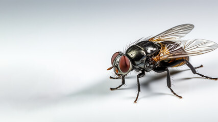 Close up fly isolated on gray background