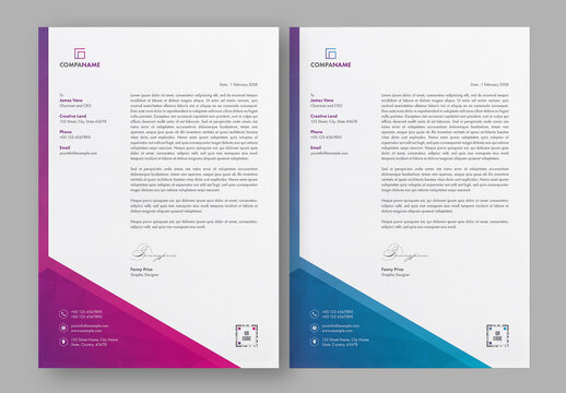 Letterhead Layout with Purple and Pink Gradient Accents