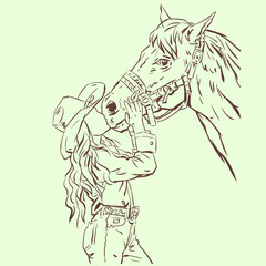 Fototapeta premium cowgirl with a horse vector for card decoration illustration