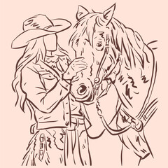 Fototapeta na wymiar cowgirl and horse vector for illustration card decoration