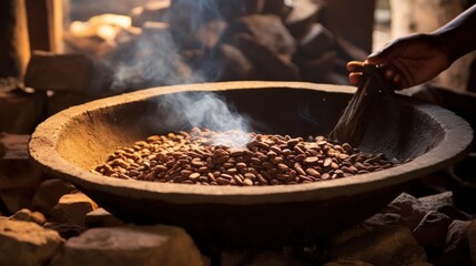 Obraz premium Traditional Ethiopian coffee beans roasting.