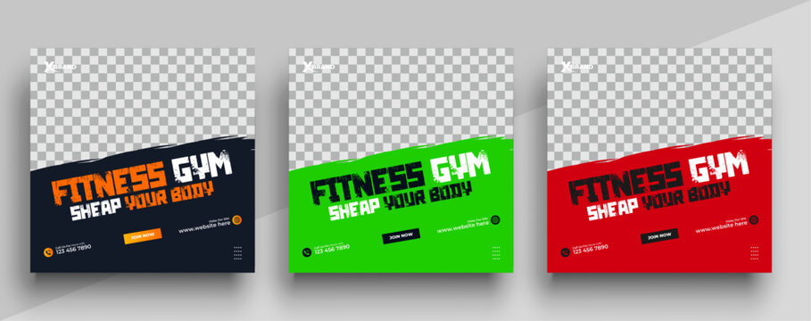 Gym and fitness social media post banner template with black yellow and blue color, Sports and Fitness social media post banner

