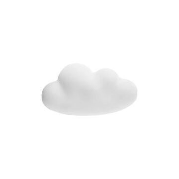 White 3d cloud icon, vector cartoon weather forecast cloudy symbol, 3D realistic design element plasticine clay texture