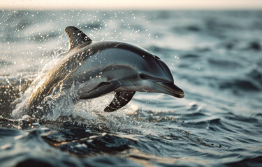 Dolphins jumping out of the water poster with copy space
