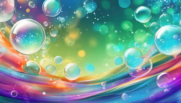 abstract pc desktop wallpaper background with flying bubbles on a colorful background.