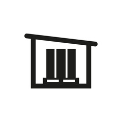Warehouse and storage icon with cargo on a pallet inside. Vector illustration and symbol.