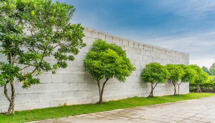 Concrete wall block with trees