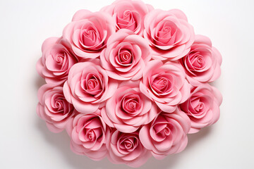 Roses in the shape of a heart on a white, in the style of high resolution, dark pink, rtx on, photo taken with nikon d750, flat, limited shading, dark red and dark orange, canon ef 24-70mm f/2.8l ii u