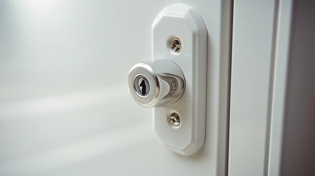 A single lock takes center stage against a spotless white canvas, its details highlighted in high definition, a testament to security and craftsmanship.