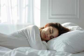 Obraz na płótnie Canvas woman peacefully sleeping in her bed 