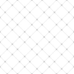 Subtle grid vector seamless pattern. Abstract geometric minimal texture with thin diagonal cross lines, nodes, squares, rectangles, mesh, lattice, grill. Simple white and gray checkered background
