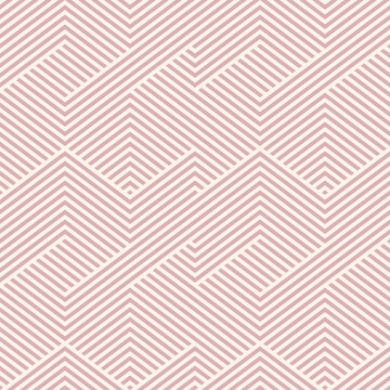 Pink geometric lines seamless pattern. Stylish retro vector texture with diagonal stripes, chevron, zigzag. Abstract simple linear graphic background. Elegant minimal ornament. Repeating geo design