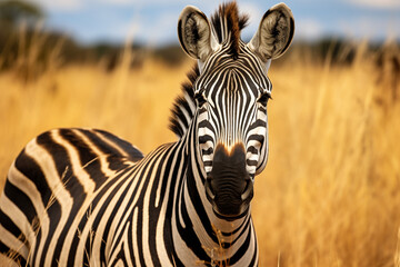 Fototapeta na wymiar zebra in the grass nature habitat